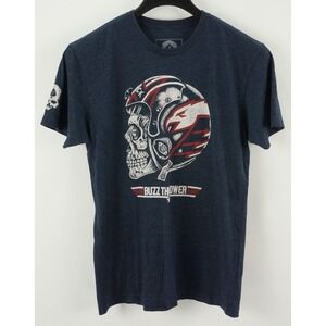 Zero Foxtrot Motorcycle Skull Buzz The Tower Men's Medium Blue Graphic‎ T-Shirt